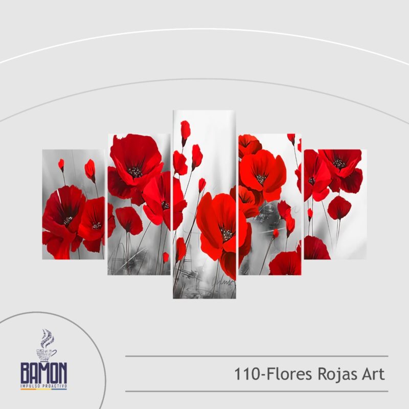 Multicuadro de 5 Piezas de Flores Rojas Art
