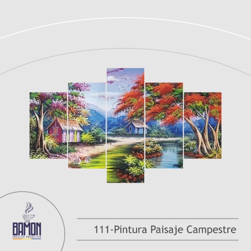 Multicuadro de 5 Piezas de Pintura Paisaje Campestre