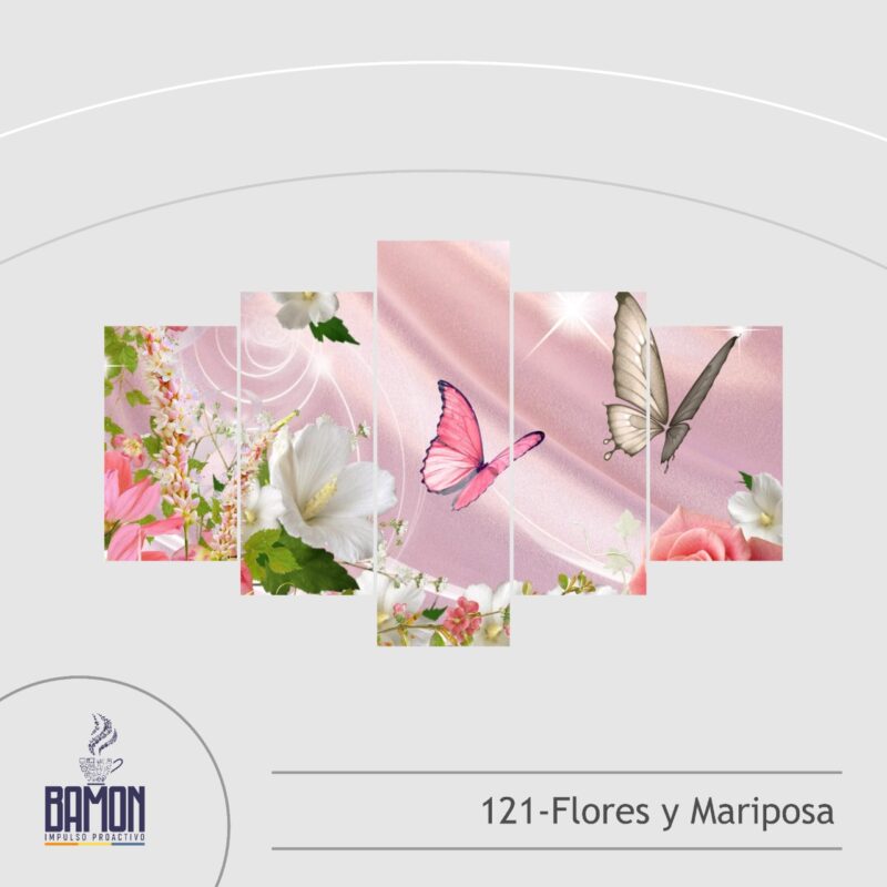 Multicuadro de 5 Piezas de Flores y Mariposa2