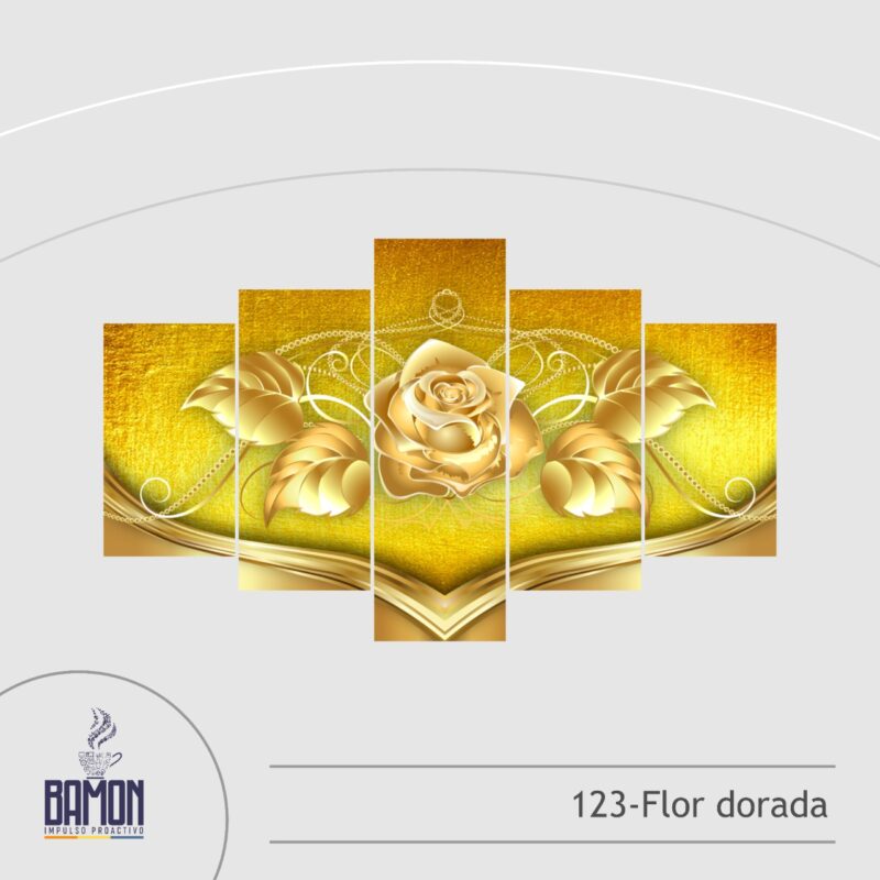 Multicuadro de 5 Piezas de Flor Dorada