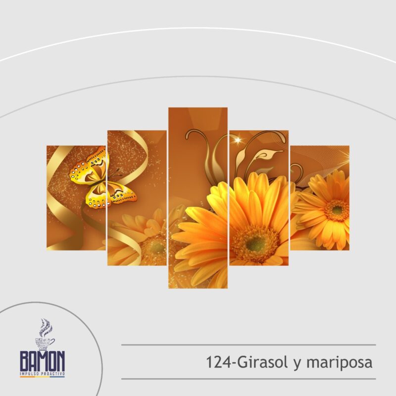Multicuadro de 5 Piezas de Girasol y Mariposa