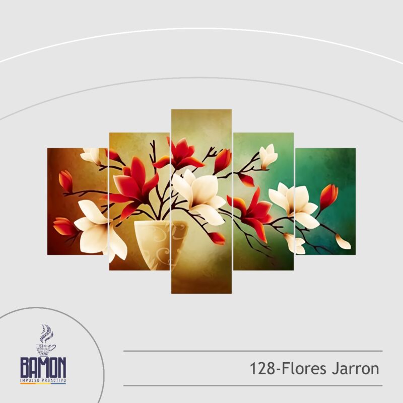Multicuadro de 5 Piezas de Flores y Jarron