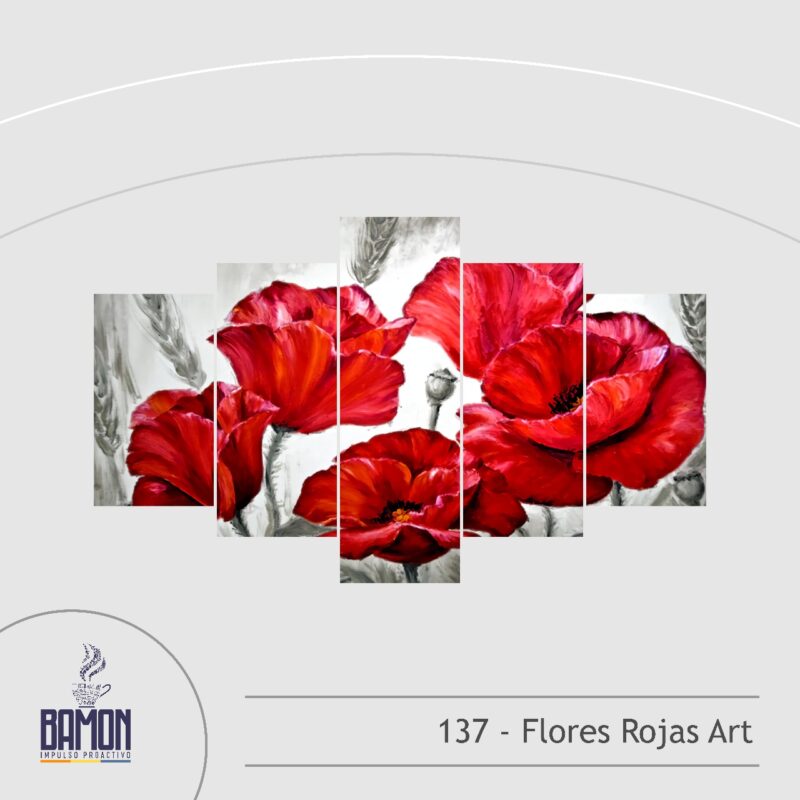 Multicuadro de 5 Piezas de Flores Rojas Art03