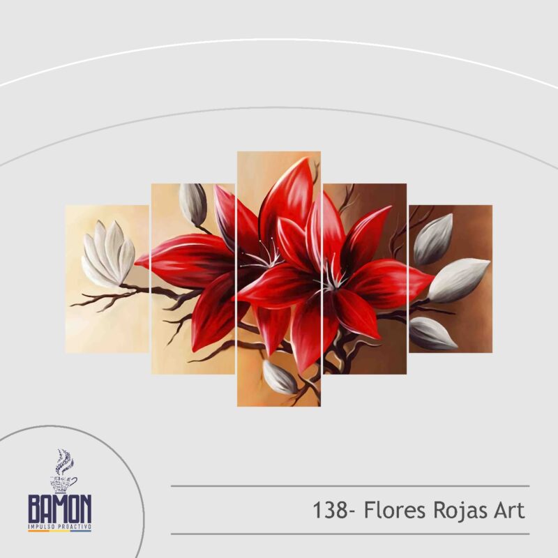 Multicuadro de 5 Piezas de Flores Rojas Art04