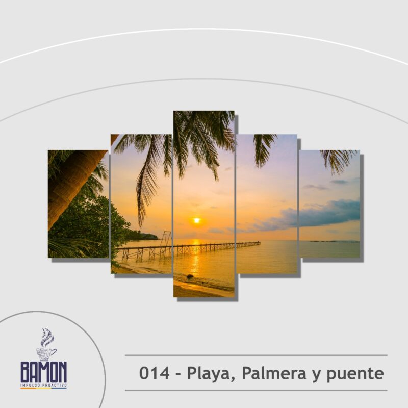 Multicuadro de 5 Piezas de Playa Palmera Puente