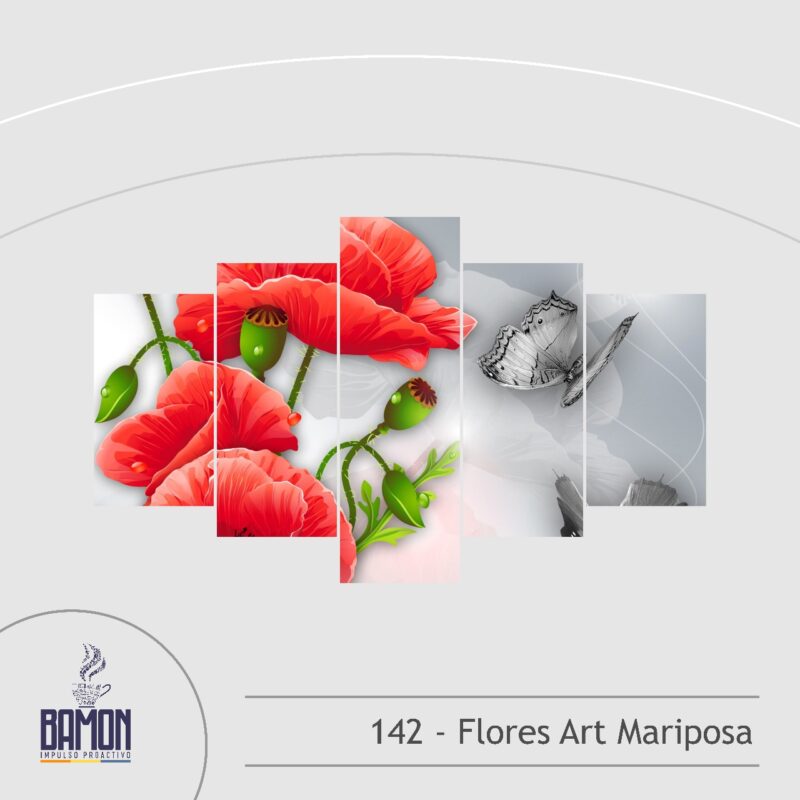 Multicuadro de 5 Piezas de Flores Art Mariposa