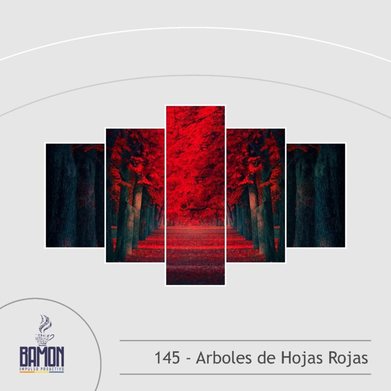 Multicuadro de 5 Piezas de Arboles de Hojas Rojas