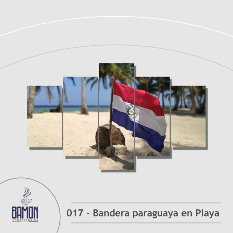 Multicuadro de 5 Piezas de Bandera paraguaya en playa