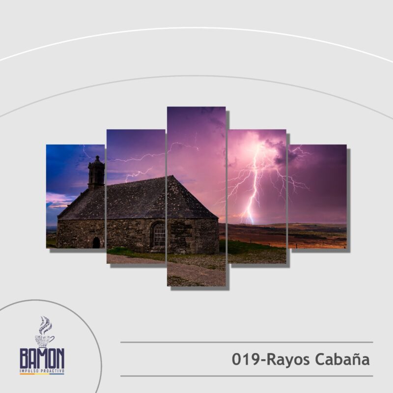 Multicuadro de 5 Piezas de Rayos y Cabaña