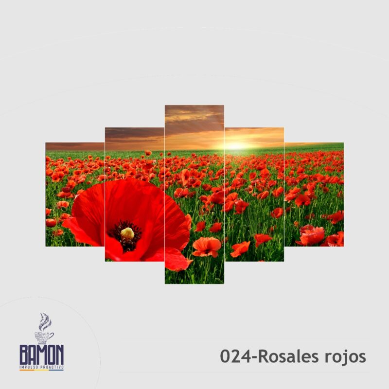 Multicuadro de 5 Piezas de Rosales Rojos