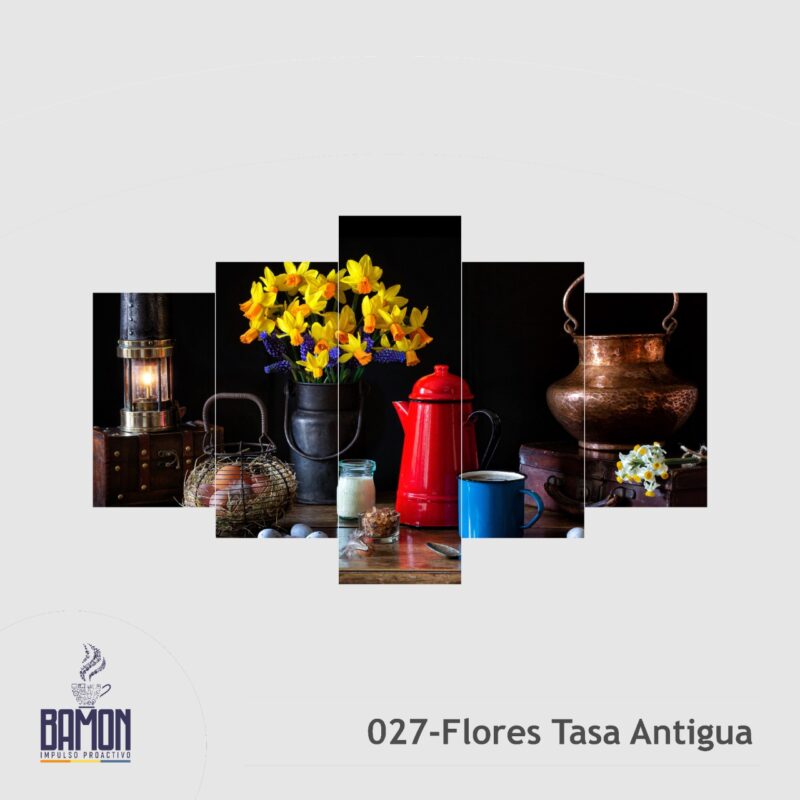 Multicuadro de 5 Piezas de Flores Taza Antigua