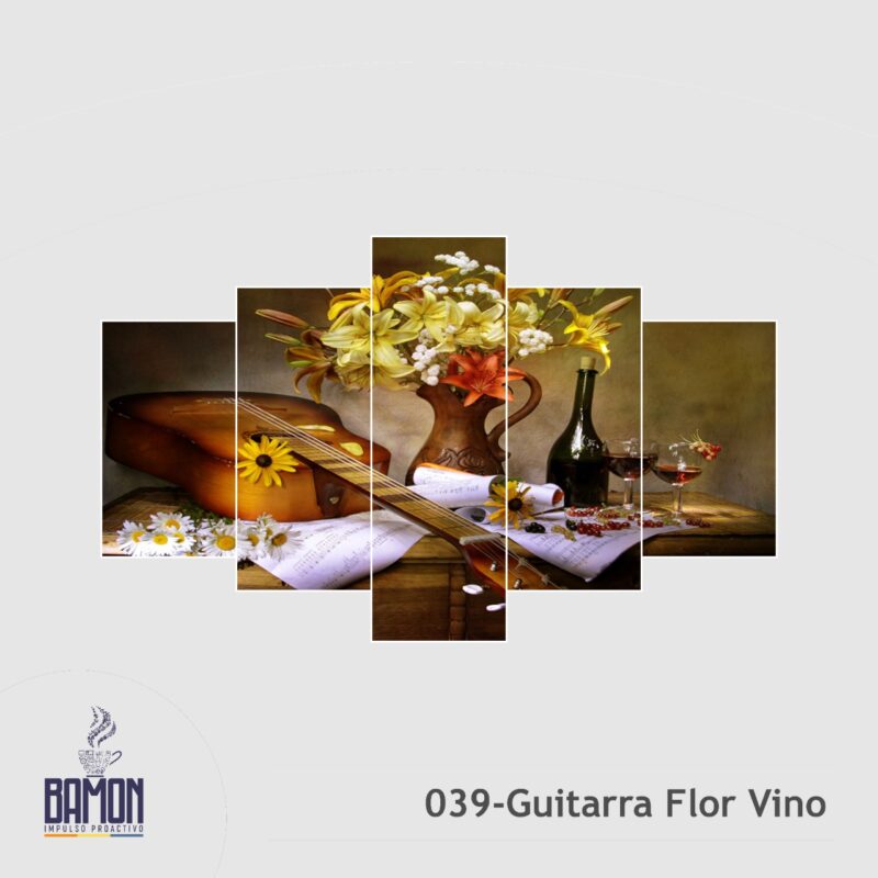 Multicuadro de 5 Piezas de Guitarras Flores Vinos