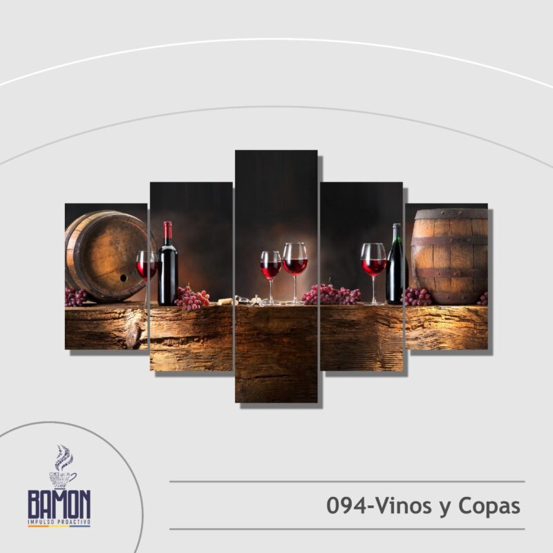 Multicuadro de 5 Piezas de Vinos y Copas