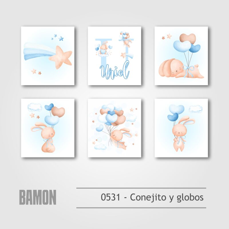 Cuadritos - 0531 - Conejito y globos