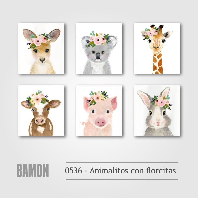 Cuadritos - 0536 - Animalitos con florcitas