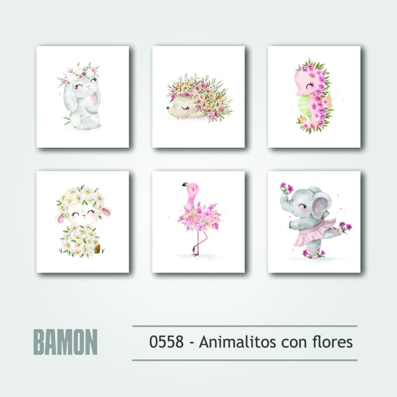 Cuadritos - 0558 - Animalitos con flores